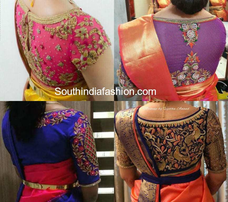 Back Neck Embroidered Blouse Designs 