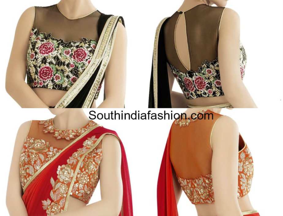 high neck net blouse designs