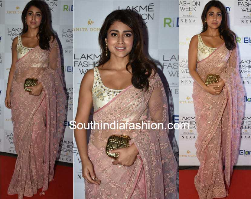 shriya saran in anita dongre saree at lakme fashion week 2018