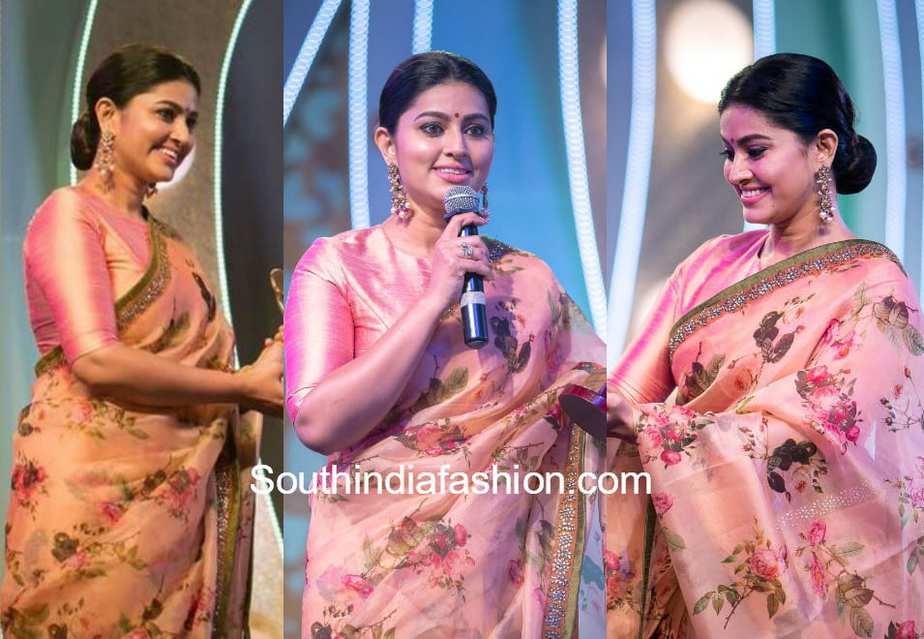 sneha in floral organza saree