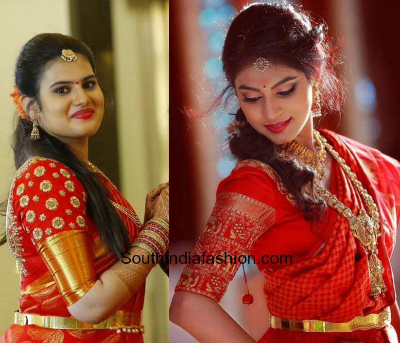 Red saree jacket designs sale