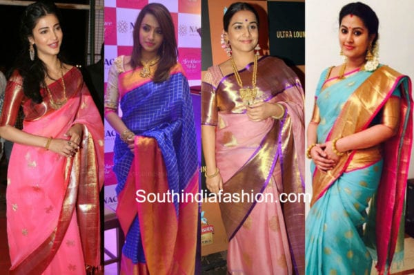 celebrities in kanchi organza sarees