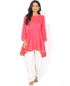 Pink Peplum Kurta and Dhoti Pant Set