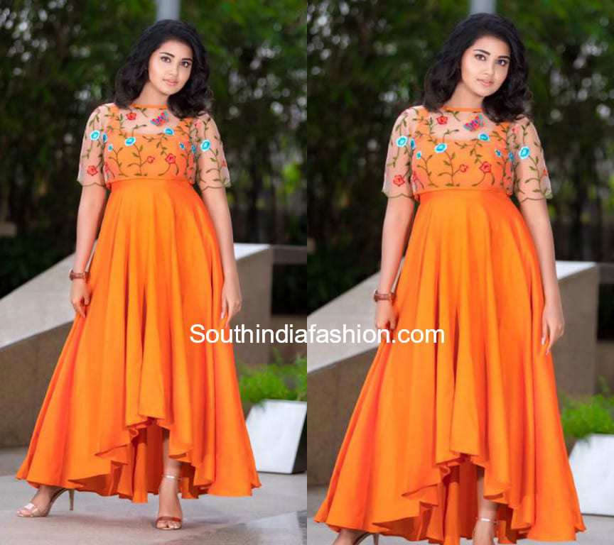 anupama parameswaran orange gown with cape