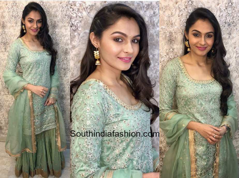 Andrea Jeremiah in a sharara by Megha and Jigar at an event