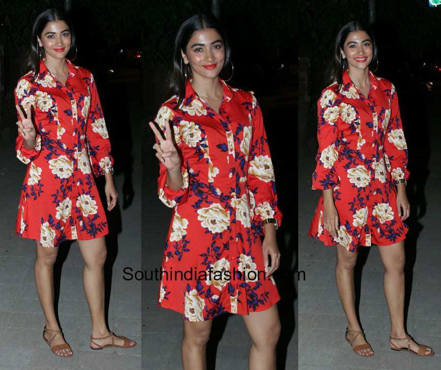 Pooja Hegde in a floral red dress