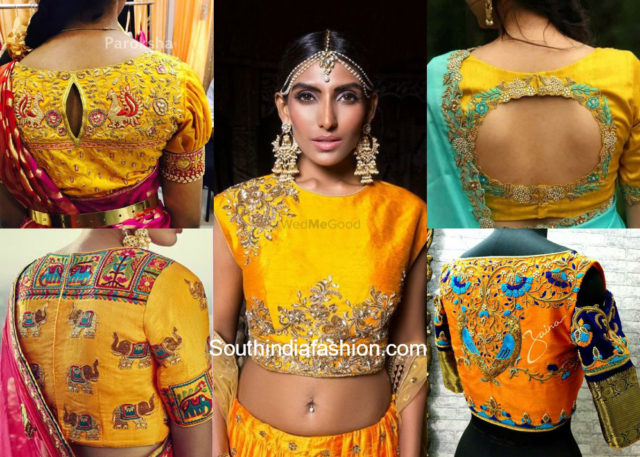Yellow embroidered blouse designs for auspicious occasions Yellow embroidered blouse designs for auspicious occasions