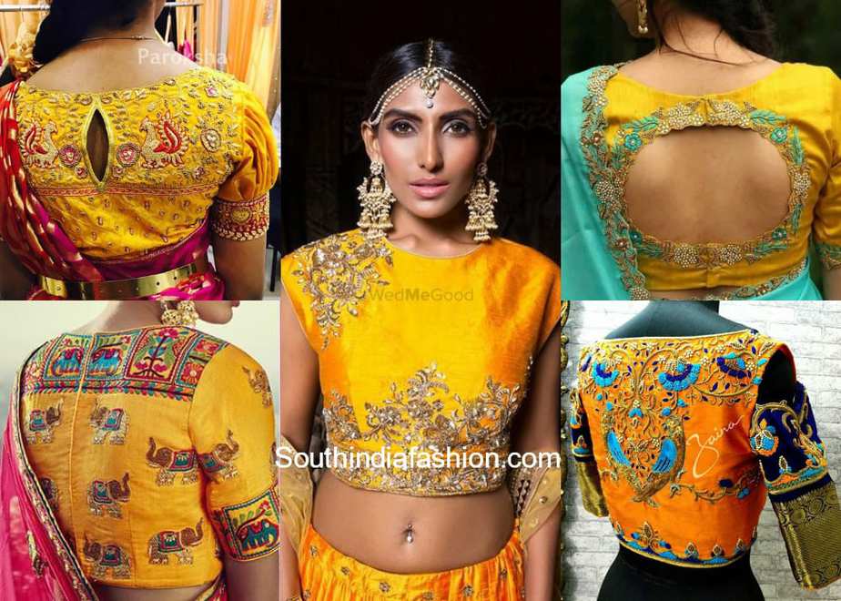 Yellow Embroidery Saree Blouse Designs