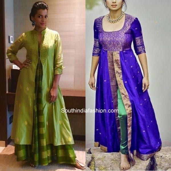 reuse old sarees to create front slit kurtis