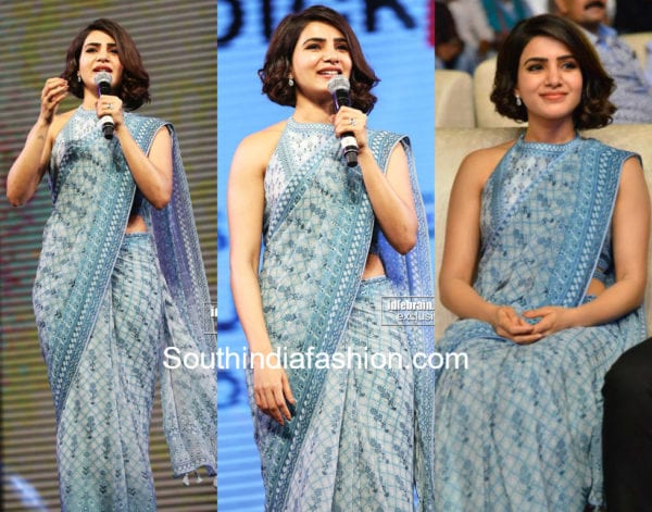 samantha akkineni blue saree rangasthalam success party