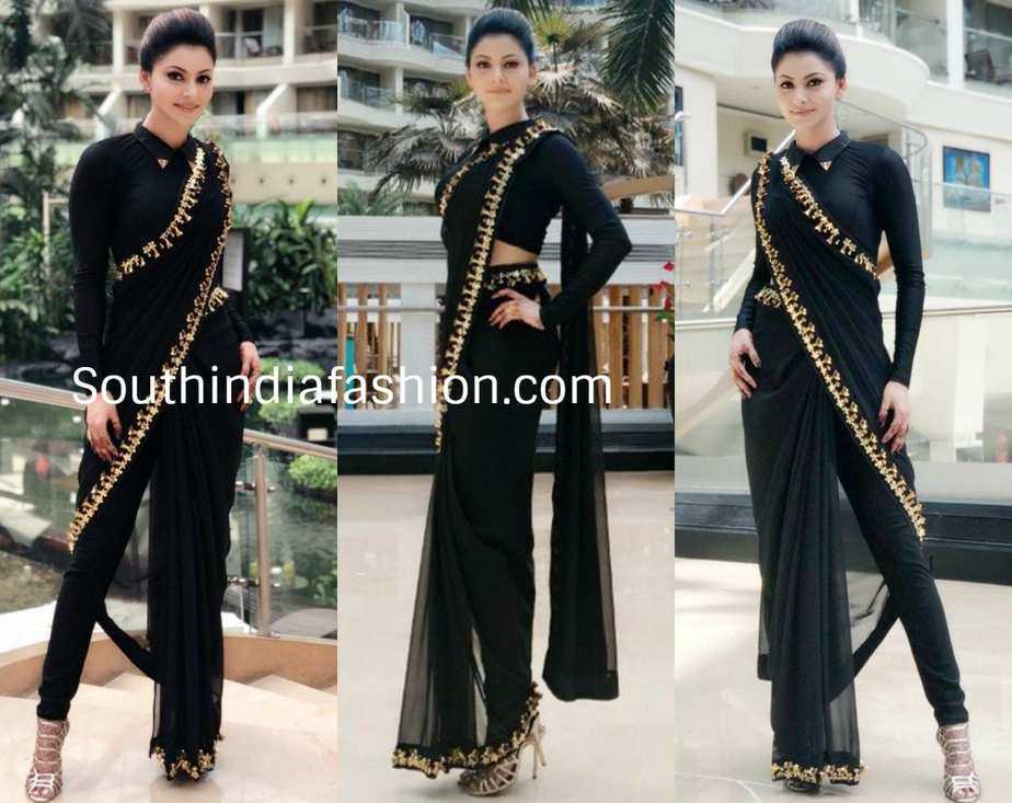 urvashi rautela black pant style saree nitya bajaj