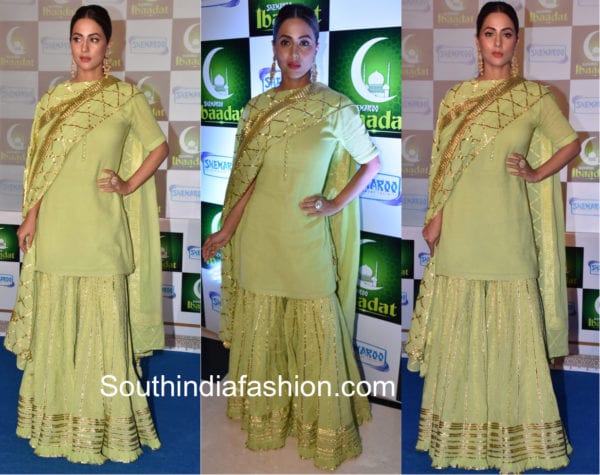 hina khan in green sharara suit