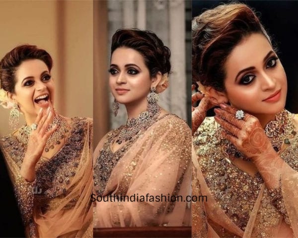 bhavana menon wedding reception outfit