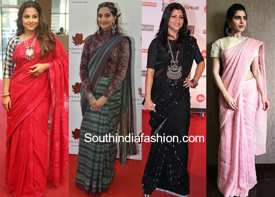 actresses wearing handloom sarees