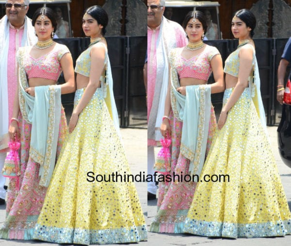 jhanvi kapoor and khushi kapoor in manish malhotra lehengas at sonam kapoor wedding