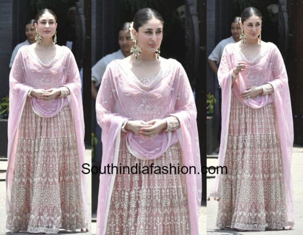 kareena kapoor pink anarkali anita dongre sonam kapoor wedding 600x466 kareena kapoor in pink anarkali at sonam kapoor wedding