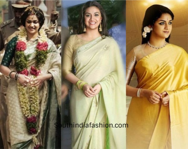 keerthi suresh in closed neck blouses