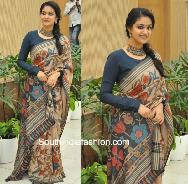 keerthy suresh kalamkari saree full sleeves blouse