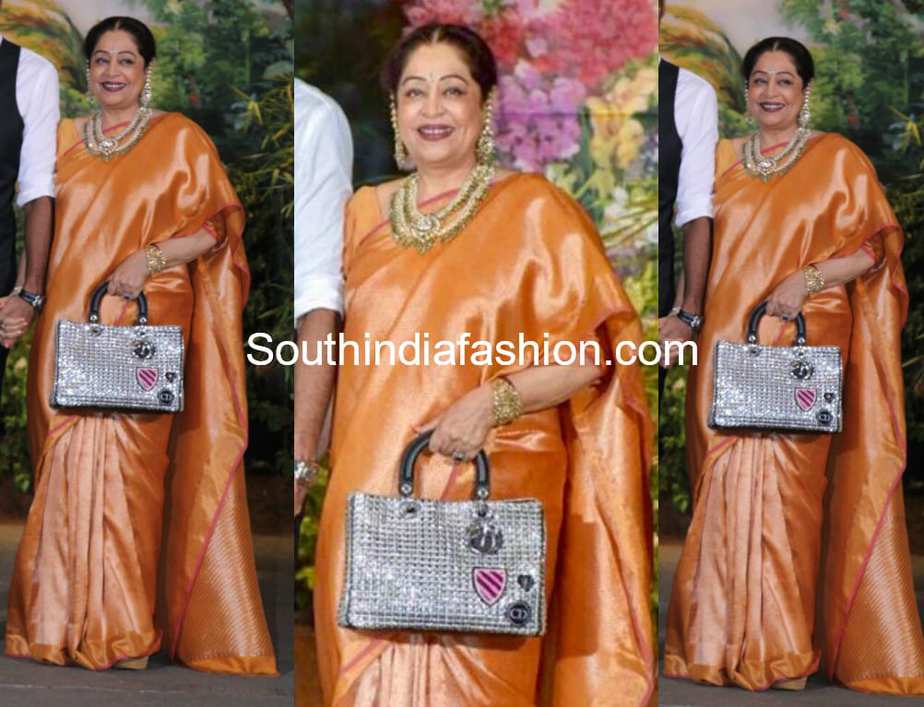 kirron kher silk saree at sonma kapoor wedding reception