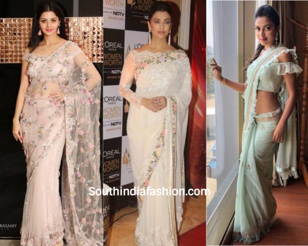 actresses wearing off shoulder blouse Saree Blouse Inspirations