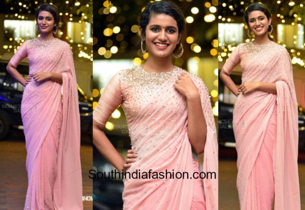 priya prakash pink saree at wedding reception