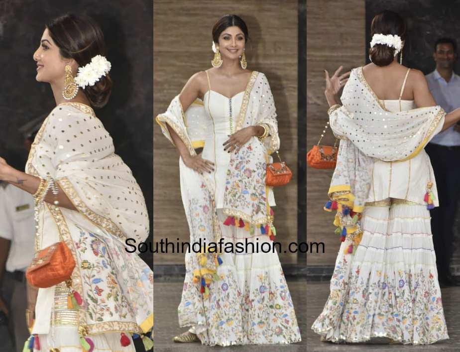 shilpa shetty in white sharara suit at sonam kapoor sangeet