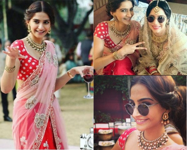 sonam kapoor red lehenga friends wedding