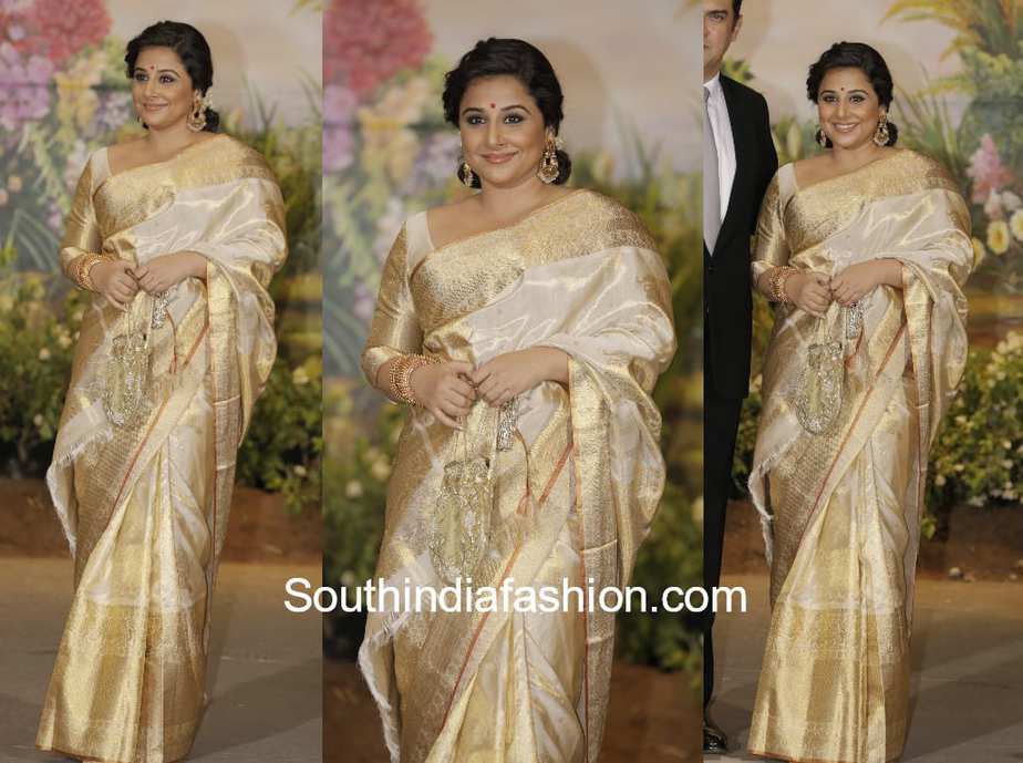 Vidya Balan Gaurang kanjeevaram saree at sonam kapoor wedding reception