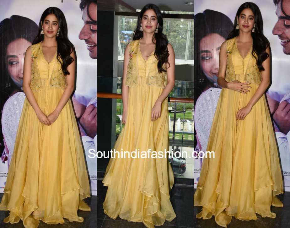 Janhvi Kapoor in yellow anarkali by anushree reddy at dhadak song launch