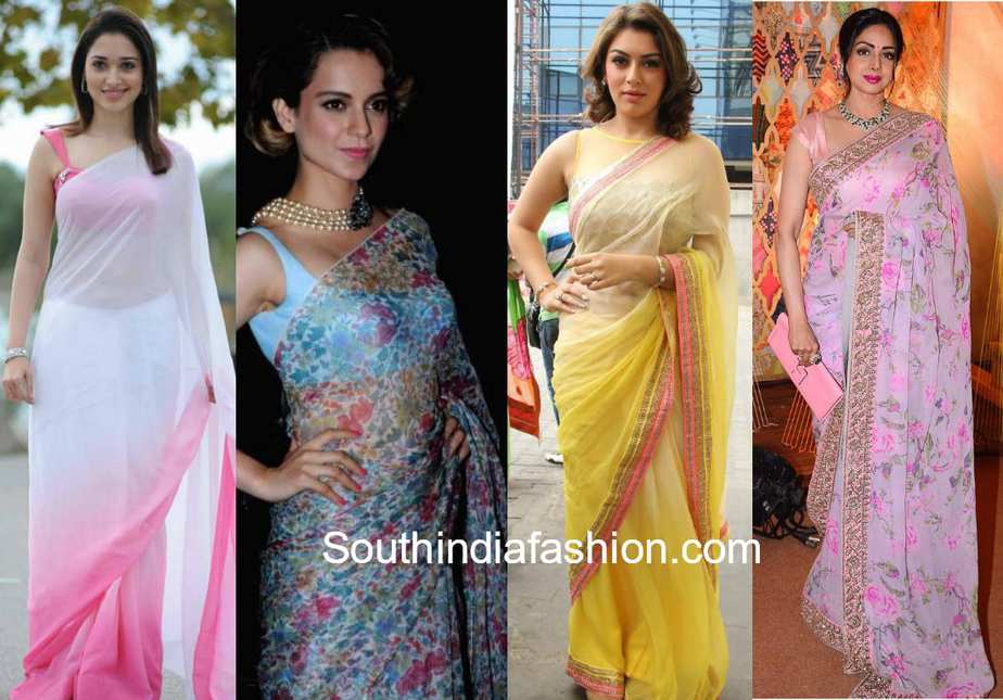 celebrities in chiffon sarees