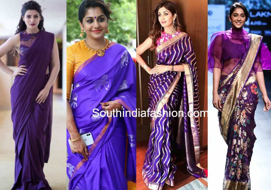 celebrities in purple sarees