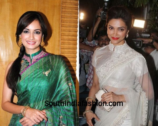 actresses wearing high neck blouse