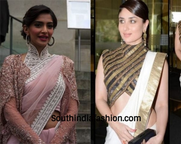 actresses wearing high neck blouse