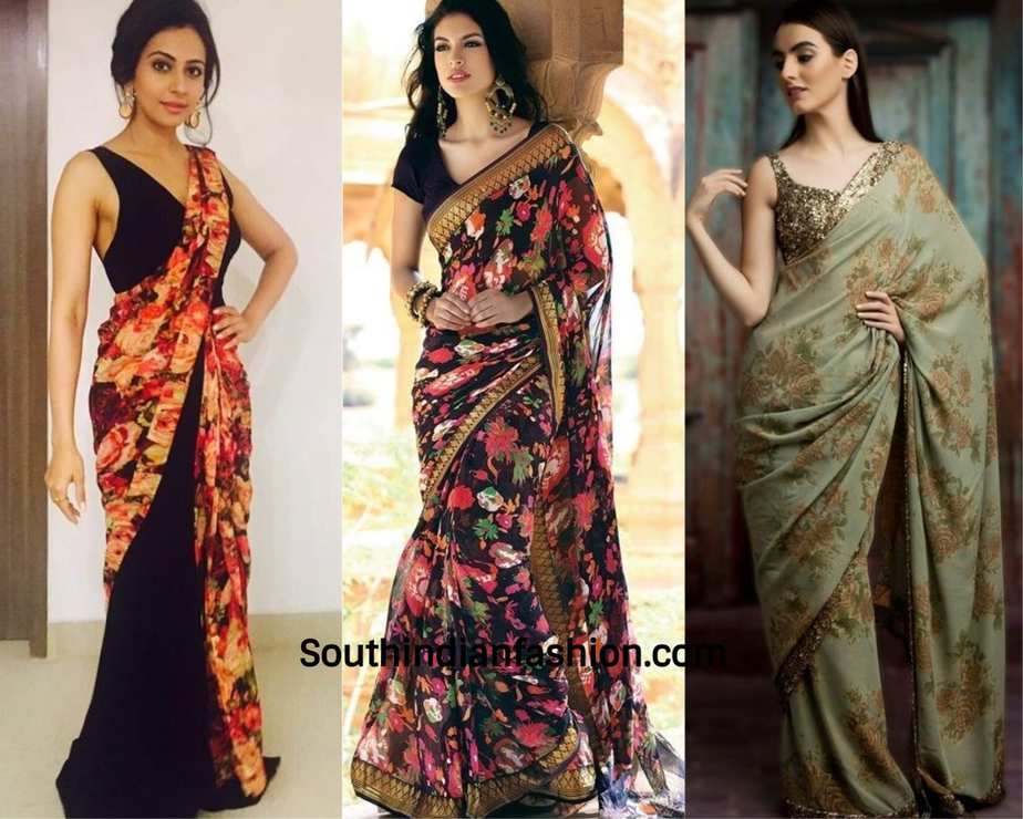 floral chiffon saree