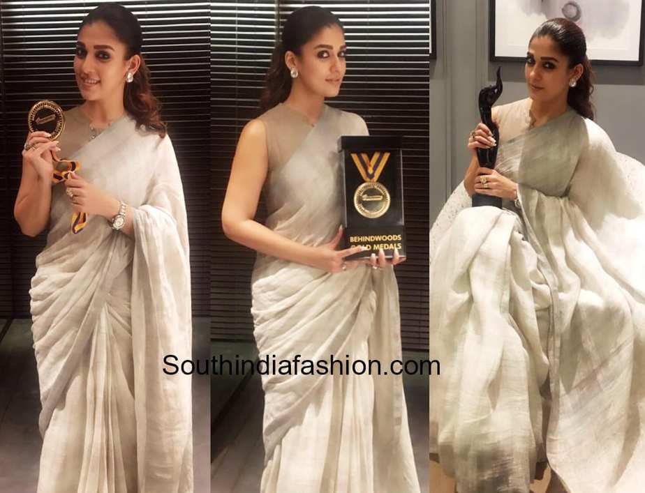 nayanthara linen saree behindwoods gold medal awards