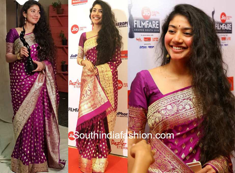 sai pallavi majenta silk saree jio filmfare awards 2018