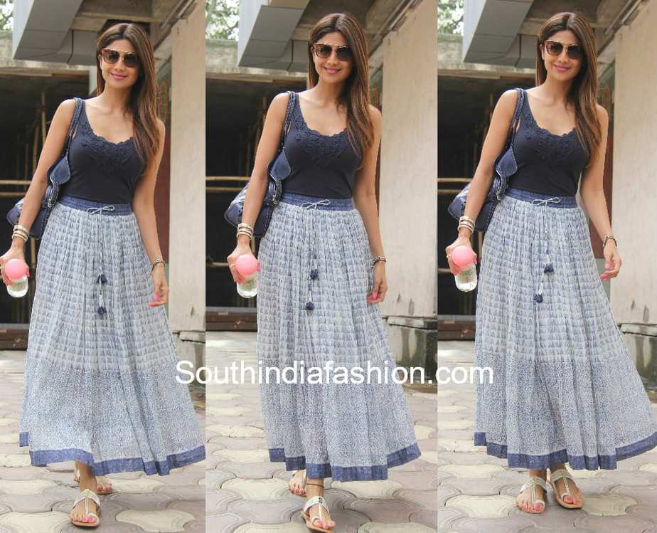 shilpa shetty in maxi skirt and tank top