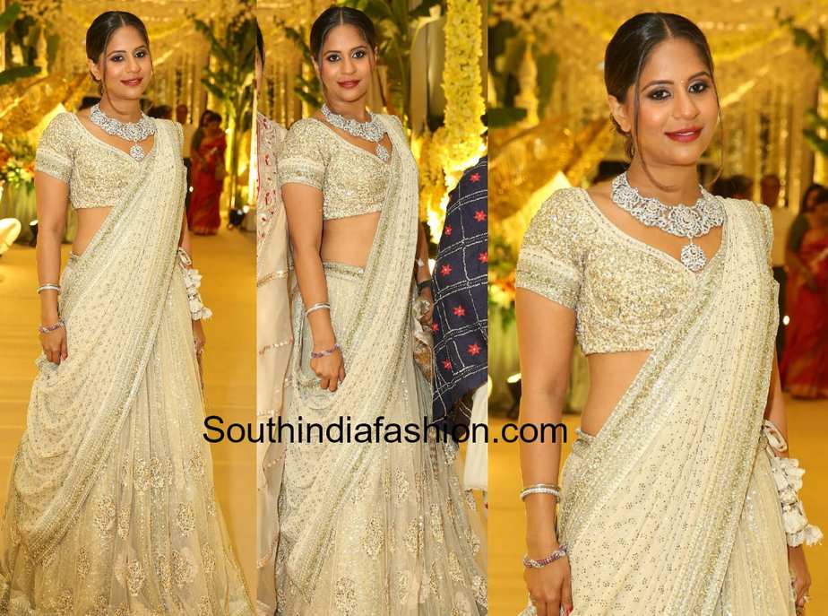 anushpala-kamineni in sabyasachi lehenga at anindith reddy pre wedding celebrations