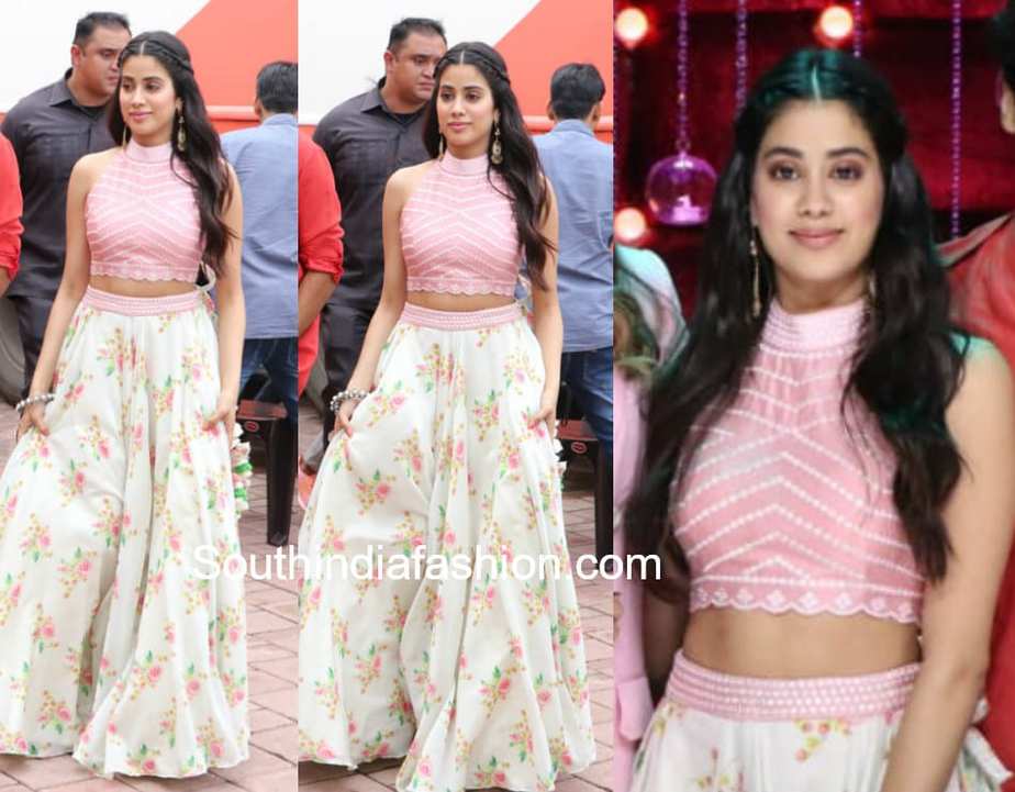 janhvi kapoor floral skirt crop top dhadak poromotions