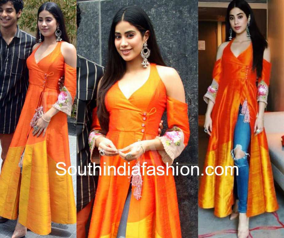 janhvi kapoor in manish malhotra orange kurta