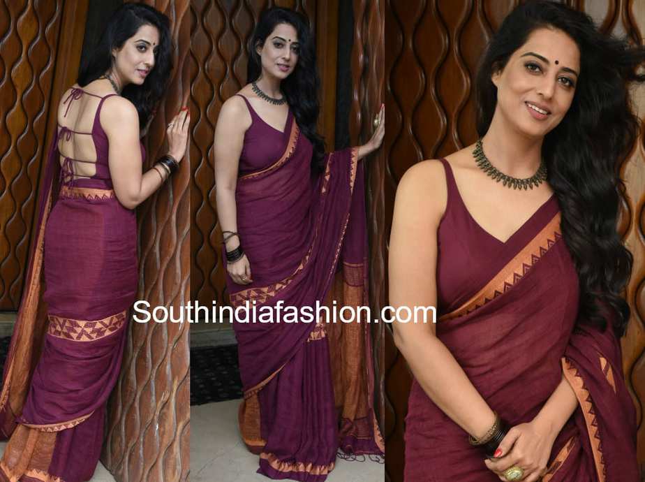 mahie gill cotton saree backless blouse