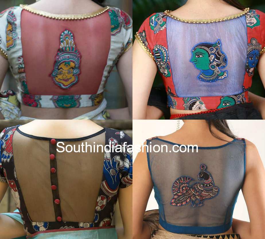 kalamkari blouse designs with net back