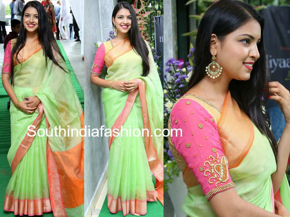 yashu mashetty green saree hiya laasya jewellery store launch