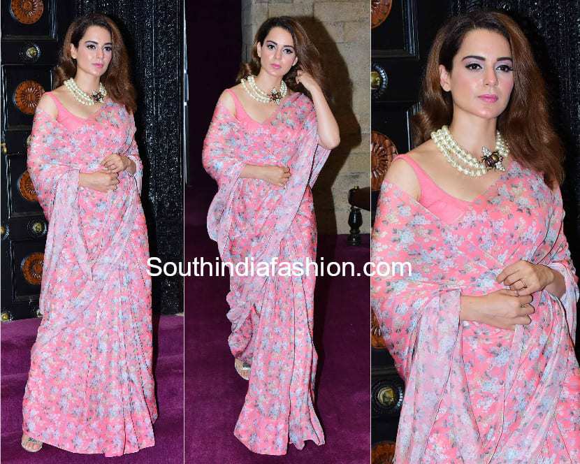 KANGANA RANAUT PINK CHIFFON SAREE