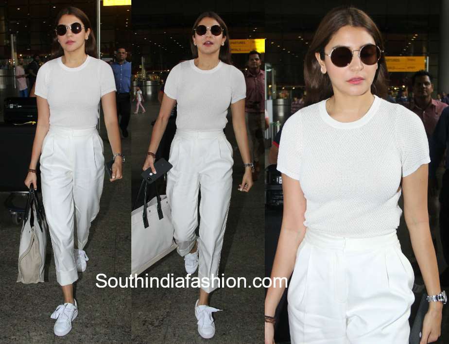 anushka sharma airport all white look