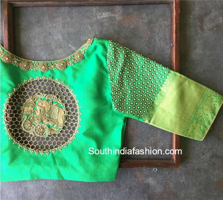 Back Neck Blouse Embroidery Designs For Pattu Sarees