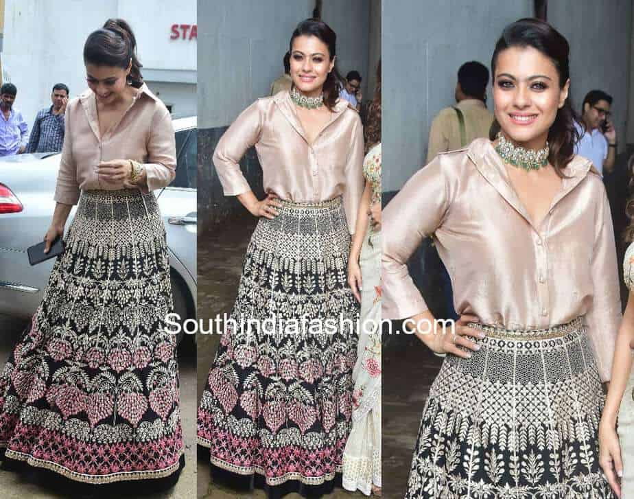 kajol in tarun tahiliani long skirt with shirt for helicopter eela p[romotions on dance deewane