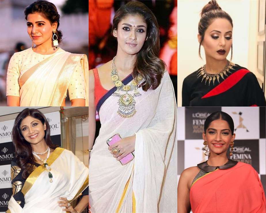 modern jewelry with traditional saree