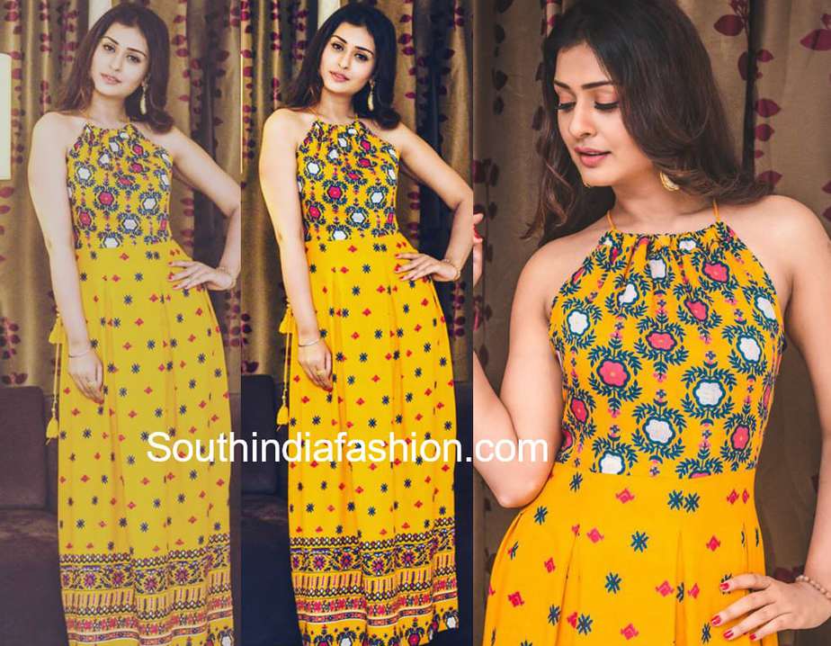 payal rajput yellow maxi dress