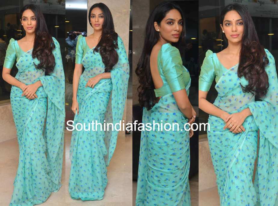 sobhita dhulipala blue chiffon saree